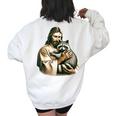 Vintage Distressed Jesus Hugging Raccoon Raccoon Lover Women's Oversized Sweatshirt Back Print White