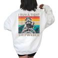 Vintage Raccoon Captain Oversized Sweatshirt - Women's Nautical Back Print White