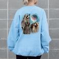 3 Racoon Moon Howling Raccoon Head For Men Women Kid Women's Oversized Sweatshirt Back Print Light Blue