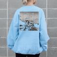 Alien UFO Raccoon Oversized Women's Sweatshirt - Back Print Fun Light Blue