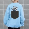 Cute Pocket Raccoon Women's Oversized Sweatshirt - Back Print Light Blue