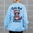 Cute Raccoon Women's Oversized Sweatshirt - Summer Fun Back Print Light Blue