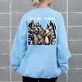 Let's Get Trashed Raccoon And Opossum Drinking Beer Women's Oversized Sweatshirt Back Print Light Blue