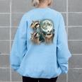 Raccoon 3 Racoons Howling At Moon Weird Cursed Women's Oversized Sweatshirt Back Print Light Blue