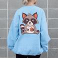 Raccoon Cookie Treat Women's Oversized Sweatshirt - Fun Back Print Light Blue