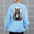 Raccoon Eating Instant Noodle Cup For Women Men Women's Oversized Sweatshirt Back Print Light Blue