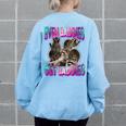 Raccoon Meme Women's Oversized Sweatshirt | Even Baddies Get Saddies Light Blue