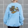 Raccoon Opossum Eating Pizza Street Cats Men Women Kid Women's Oversized Sweatshirt Back Print Light Blue