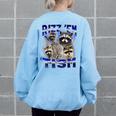 Raccoon Rizz Autism Meme Women's Oversized Sweatshirt - Fun & Unique Light Blue