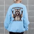 Raccoon Unhinged And Feral Retro Raccoon Feral Summer Women's Oversized Sweatshirt Back Print Light Blue