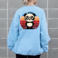 Retro Panda In Sunglasses BBQ Pool Party Panda Women's Oversized Sweatshirt Back Print Light Blue