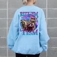 Retro Raccoon Meme Women's Oversized Sweatshirt | Fun Back Print Light Blue