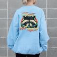 Retro Trash Panda Raccoon Women's Oversized Sweatshirt - Fun Back Print Light Blue