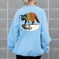 Retro Trashpanda On The Half Moon Vintage Raccoon Women's Oversized Sweatshirt Back Print Light Blue