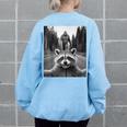 Scared Raccoon Selfie With Sasquatch Bigfoot Raccoon Women's Oversized Sweatshirt Back Print Light Blue