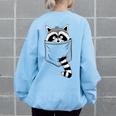 Skizzenmonster Raccoon Trash Panda 's Blue Cartoon Animal Pocket Trash Panda Casual Modern Short Sleeve Classic Fit Pull On Crew Neck Small Women's Oversized Sweatshirt Back Print Light Blue