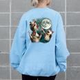 Three Possum Moon Meme Women's Oversized Sweatshirt – Fun & Unique Light Blue
