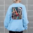 Three Raccoon Moon Women’s Sweatshirt - Oversized & Cozy - Meme Back Print Light Blue