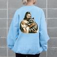 Vintage Distressed Jesus Hugging Raccoon Raccoon Lover Women's Oversized Sweatshirt Back Print Light Blue