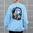 Women's Oversized Sweatshirt - Animal Howling Meme - Cozy Design Light Blue