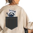 Cute Pocket Raccoon Women's Oversized Sweatshirt - Back Print Sand