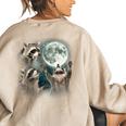 Raccoon 3 Racoons Howling At Moon Weird Cursed Women's Oversized Sweatshirt Back Print Sand