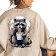 Raccoon Eating Instant Noodle Cup For Women Men Women's Oversized Sweatshirt Back Print Sand
