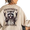 Raccoon Unhinged And Feral Retro Raccoon Feral Summer Women's Oversized Sweatshirt Back Print Sand