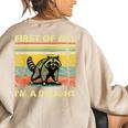 Retro Angry Raccoon Sweatshirt—Women's Oversized Back Print Sand