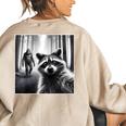 Scared Raccoon Selfie With Sasquatch Bigfoot Raccoon Women's Oversized Sweatshirt Back Print Sand
