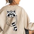 Skizzenmonster Raccoon Trash Panda 's Blue Cartoon Animal Pocket Trash Panda Casual Modern Short Sleeve Classic Fit Pull On Crew Neck Small Women's Oversized Sweatshirt Back Print Sand
