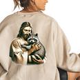 Vintage Distressed Jesus Hugging Raccoon Raccoon Lover Women's Oversized Sweatshirt Back Print Sand