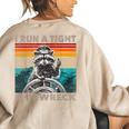 Vintage Raccoon Captain Oversized Sweatshirt - Women's Nautical Back Print Sand