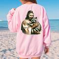 Jesus Hugging Raccoon Women's Sweatshirt - Vintage Distressed Back Print Light Pink