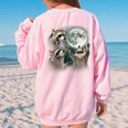 Raccoon 3 Racoons Howling At Moon Weird Cursed Women's Oversized Sweatshirt Back Print Light Pink