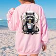Raccoon Eating Instant Noodle Cup For Women Men Women's Oversized Sweatshirt Back Print Light Pink