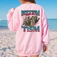 Rizz Em With The Tism Meme Autism Autistic Raccoon Women's Oversized Sweatshirt Back Print Light Pink