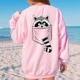 Skizzenmonster Raccoon Trash Panda 's Blue Cartoon Animal Pocket Trash Panda Casual Modern Short Sleeve Classic Fit Pull On Crew Neck Small Women's Oversized Sweatshirt Back Print Light Pink