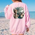 Three Possum Moon Meme Women's Oversized Sweatshirt – Fun & Unique Light Pink