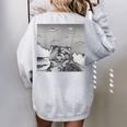 Alien UFO Raccoon Oversized Women's Sweatshirt - Back Print Fun Sport Grey