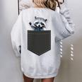 Cute Pocket Raccoon Women's Oversized Sweatshirt - Back Print Sport Grey