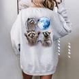Raccoon Moon Howling Oversized Women's Sweatshirt - Back Print Sport Grey