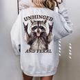 Raccoon Unhinged And Feral Retro Raccoon Feral Summer Women's Oversized Sweatshirt Back Print Sport Grey