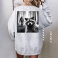 Scared Raccoon Selfie With Sasquatch Bigfoot Raccoon Women's Oversized Sweatshirt Back Print Sport Grey
