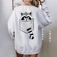Skizzenmonster Raccoon Trash Panda 's Blue Cartoon Animal Pocket Trash Panda Casual Modern Short Sleeve Classic Fit Pull On Crew Neck Small Women's Oversized Sweatshirt Back Print Sport Grey