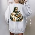 Vintage Distressed Jesus Hugging Raccoon Raccoon Lover Women's Oversized Sweatshirt Back Print Sport Grey