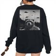 Alien UFO Oversized Back Print Sweatshirt for Women | Adventure Style Black