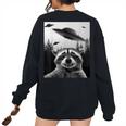 Alien UFO Raccoon Women's Oversized Sweatshirt - Fun Casual Look Black