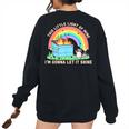 Groovy This Little Light-Of Mine Dumpster Fire Raccoon Women's Oversized Sweatshirt Back Print Black
