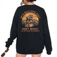 Hiking Raccoon Vintage Women's Oversized Sweatshirt | Back Print Black